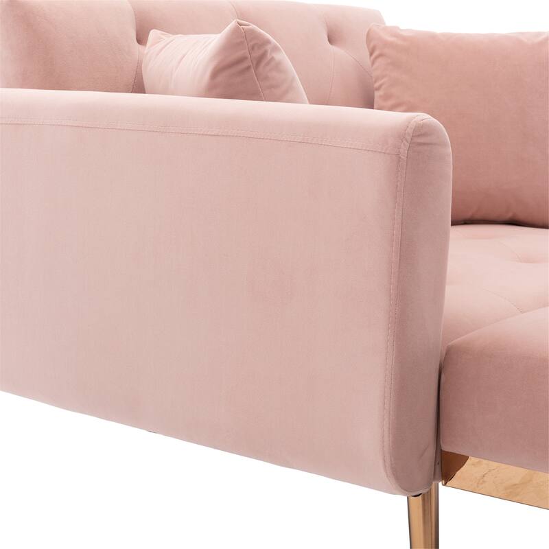 Velvet Fabric Chaise Lounge Chair with Adjustable Backrest and Pillow