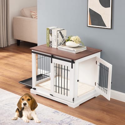 beeNbkks Dog Crate Furniture with Sliding Barn Door