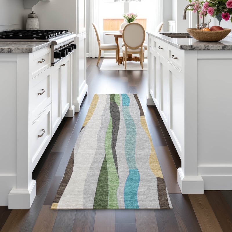 Machine Washable Indoor/Outdoor Modern Stripes Chantille Rug