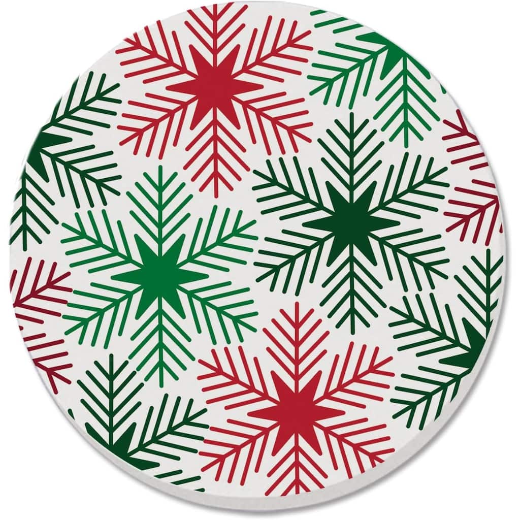 Snowflakes 4 Pack Absorbent Stone Coaster with Protective Cork Backing Made in The USA 4" Round, Colorful, Easily Wipes Clean