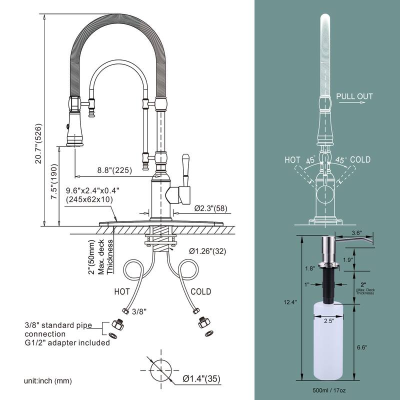 WOWOW Single Handle Gooseneck Pull Down Sprayer Kitchen Faucet