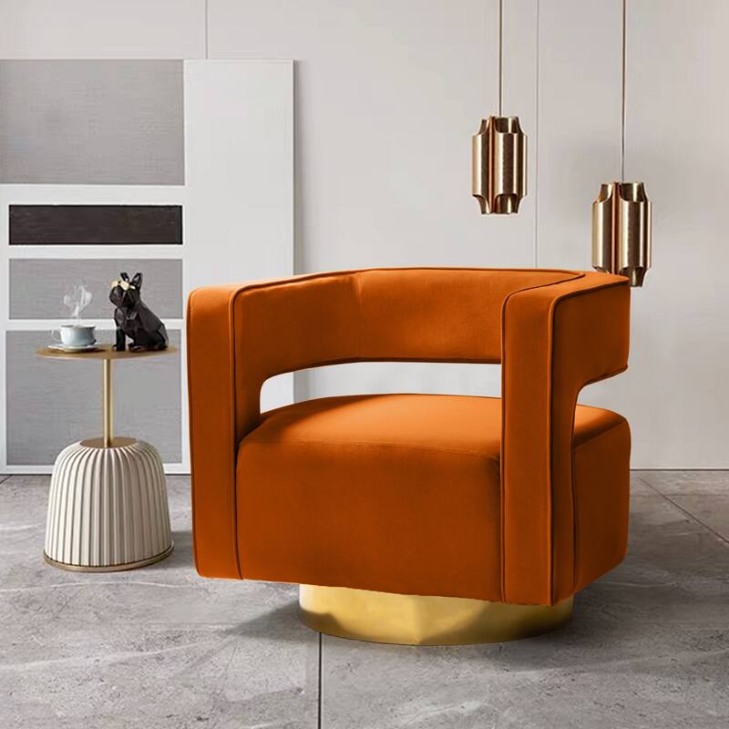 Carisa Modern Upholstered Swivel Open-Back Barrel Chair with Golden Base by HULALA HOME