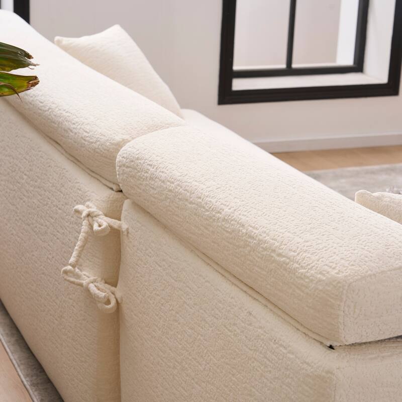 Set of 2 Single Chaise Lounge Convertible into L-shaped Sectional Sofa, Chenille Floor Couch Sleeper Sofa Bed with Pillows