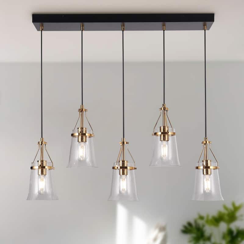Haye Modern 5-Light Linear Chandelier Glass Island Lights for Kitchen Island - Black&Gold - 33.5" D x 5.5" W x 10" H
