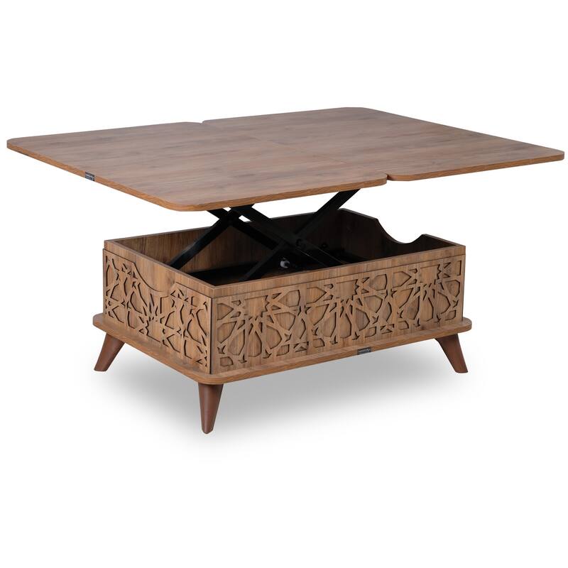 Raik Modern Design Coffee Table, Convertible Lift-up Tables - 40" x 14" x 24" - Walnut