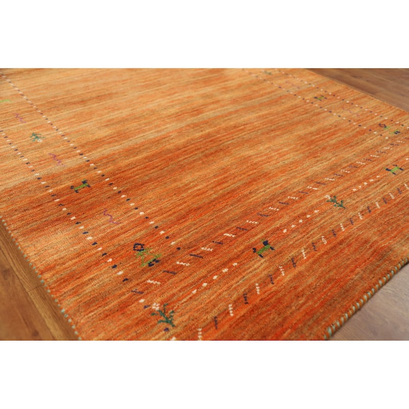 Orange Gabbeh Indian Rug Handmade Bedroom Wool Carpet - 4'1" x 5'8" - 4'1" x 5'8" - Orange