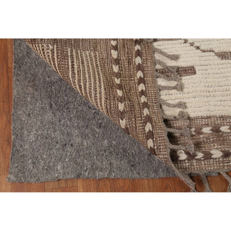 Ivory Moroccan Abstract Area Rug Handmade Wool Carpet - 8'10"x 12'8"