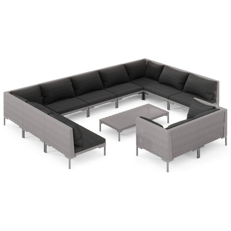vidaXL Patio Lounge Set Outdoor Sectional Sofa Set Table Poly Rattan Dark Grey - 27.6" x 27.6" x 24"