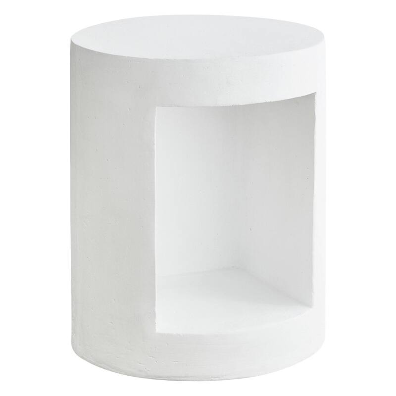 Nook 14" Wide Round Side Table in Fiberstone with Open Storage Compartment - White