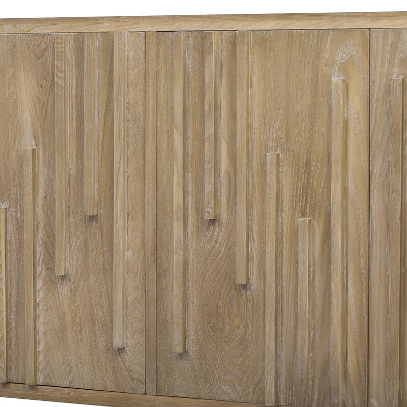 59.8" Wood Sideboard Buffet with Hidden Handles, Ash Veneer 4-Door Cabinet with Storage, Farmhouse Credenza