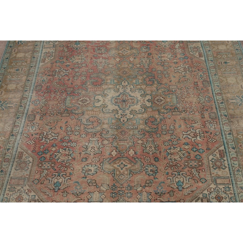 Pink Distressed Tabriz Persian Area Rug Hand-Knotted Wool Carpet - 6'8" x 9'0"