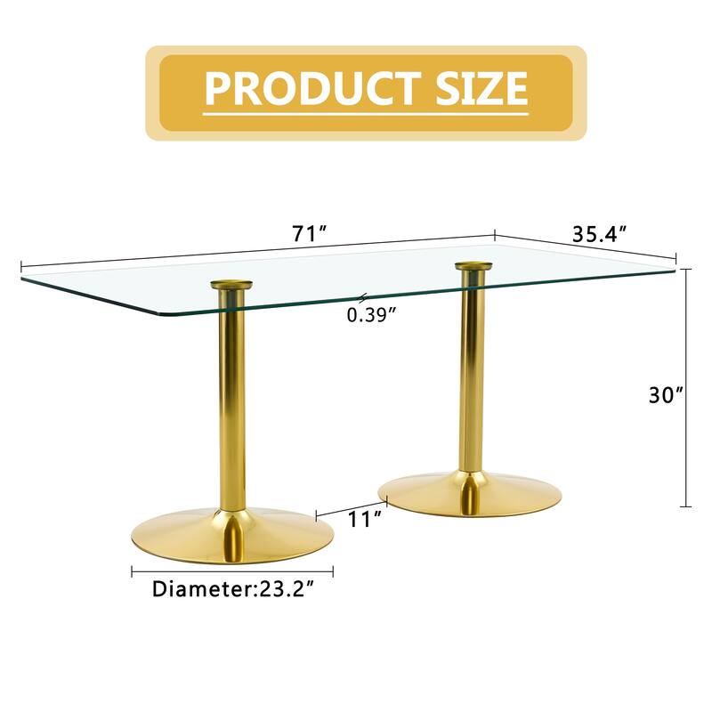 Rectangular Glass Top Dining Table with Metal Legs Modern Minimalist Design