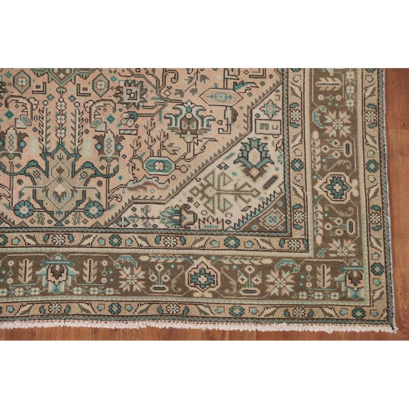 Hand Knotted Oriental 100% Wool Carpet Traditional Medallion Peach Tabriz Area Rug - 9' 5'' X 6' 7''