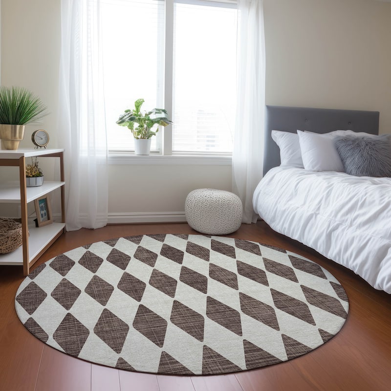 Machine Washable Indoor/ Outdoor Chantille Argyle Rug - Brown - 8' x 8'