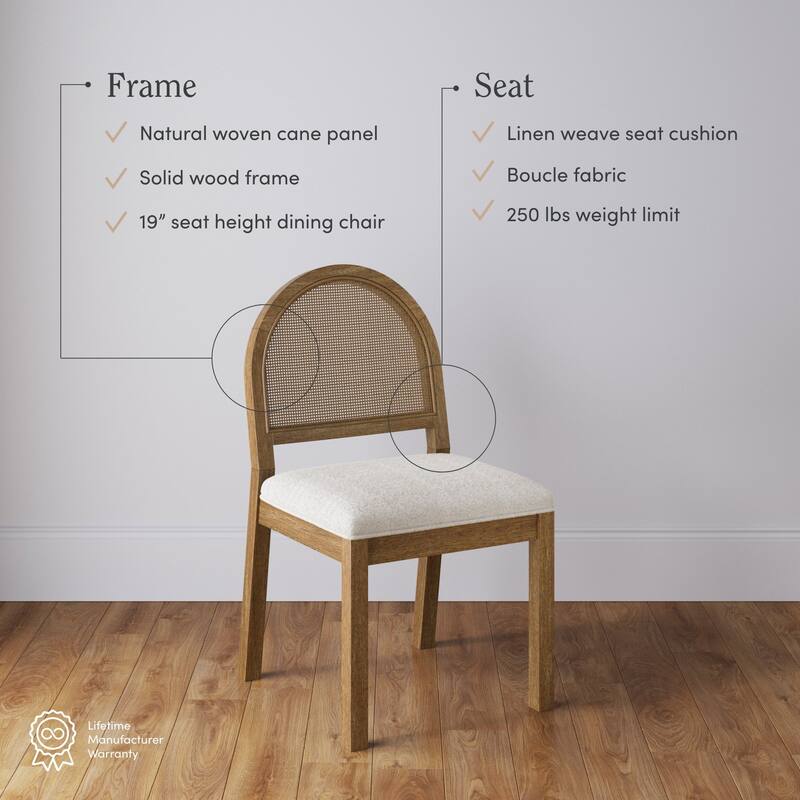Bailey 19 in. Boucle Dining Chair, Upholstered Side Chair with Natural Woven Rattan Back and Solid Wood Legs