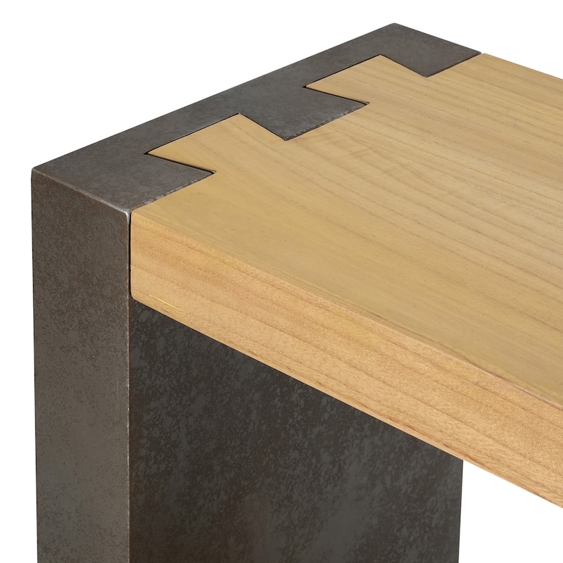 Industrial Console Table - Classic Minimalist Design with Premium Wood Veneer and Distressed Finish