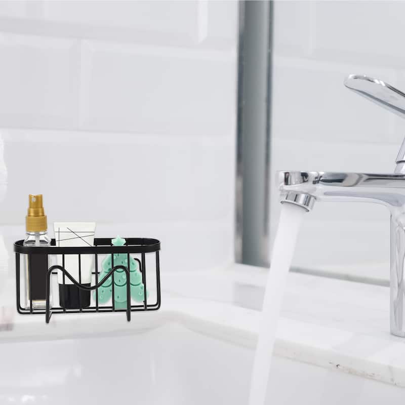 1 Set Sink Caddy Organizer, Sponge Holder, Kitchen Sink Caddy Organizer, Sink Caddy Organizer, 6.50"x3.03"x2.99" - Black