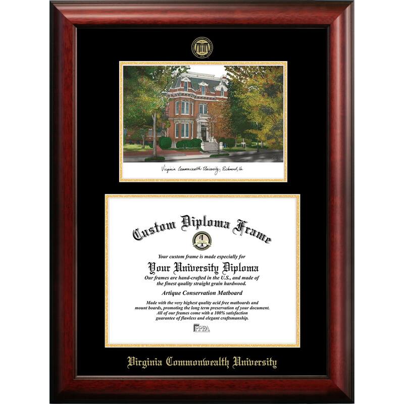 Virginia Commonwealth University 14w x 11h Gold Embossed Diploma Frame with Campus Images Lithograph