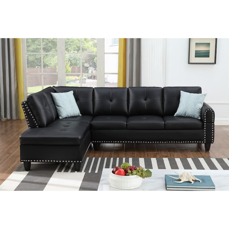2-Piece Black Faux Leather Sectional Sofa, 71x98x33, 169 lbs, Seats 5
