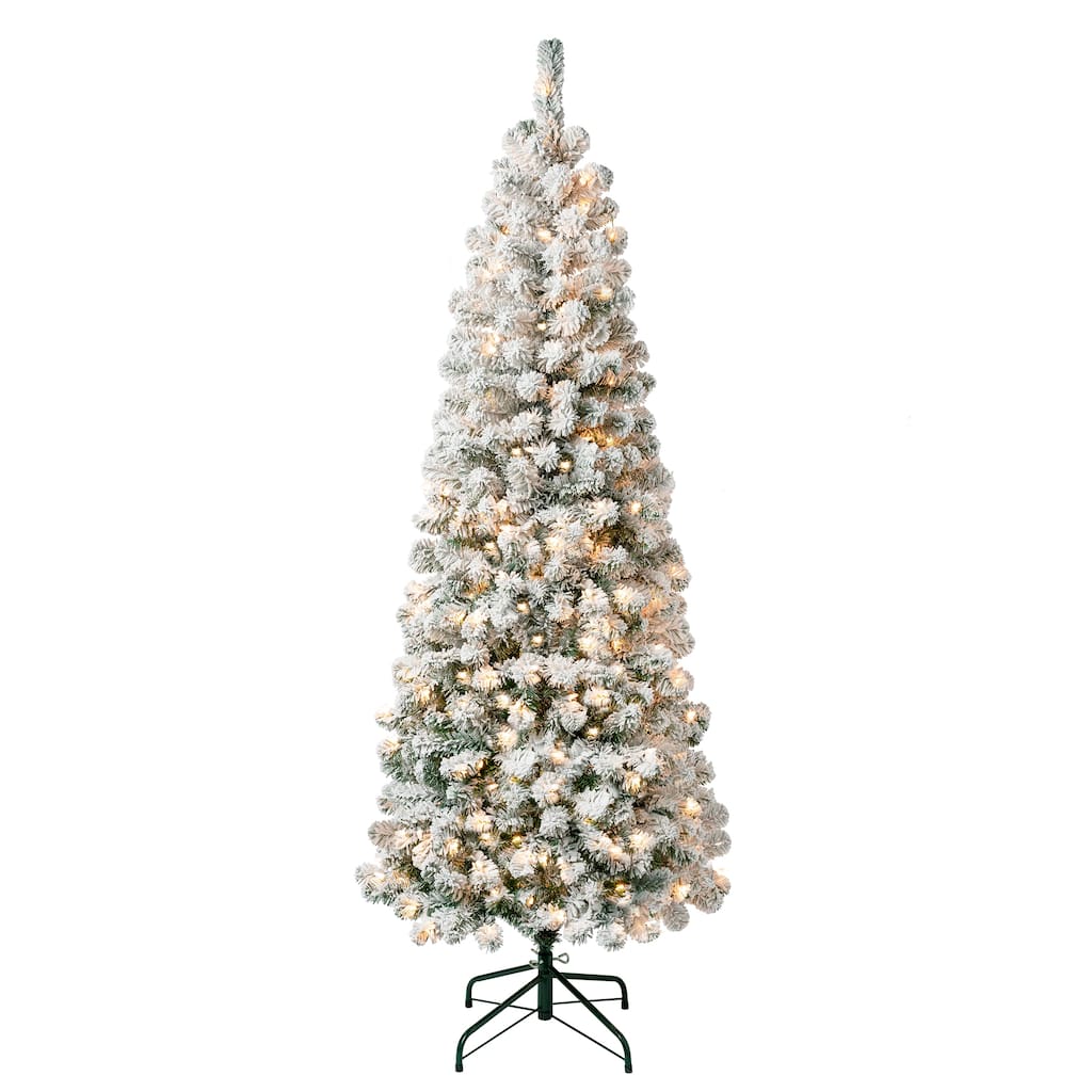 National Tree Company 6 ft. Acacia Medium Flocked Tree with Clear Lights - 6 Foot