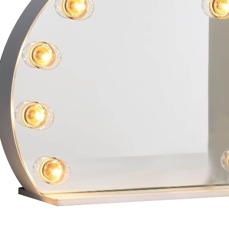 18 Inch Modern Round Accent Mirror, 10 Bulb Sockets, Glass Panel, Silver
