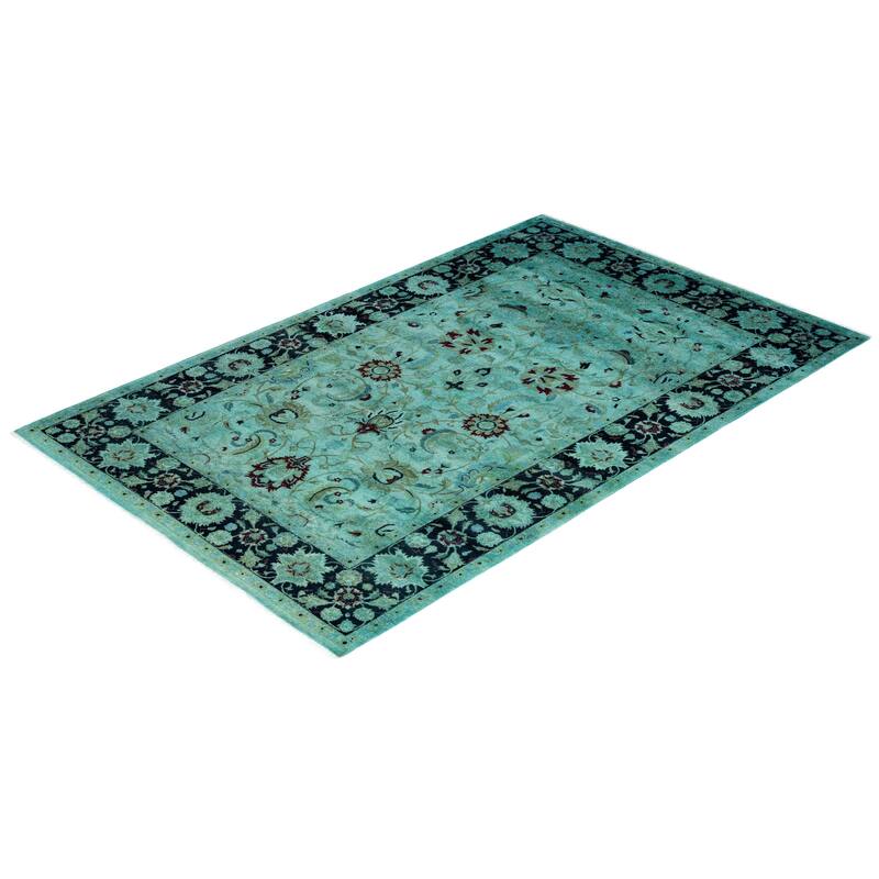 Fine Vibrance One-of-a-Kind Hand-Knotted Area Rug - Green, 4' 8" x 7' 5" - 4' 8" x 7' 5"