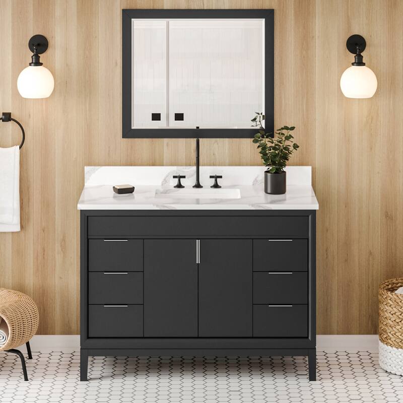 Jeffrey Alexander VKITTHE48R-QUARTZ Theodora II 48" Free Standing - Black / Calacatta Vienna