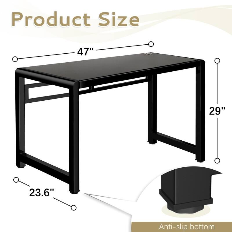 Black Tempered Glass Computer Desk for Home Office
