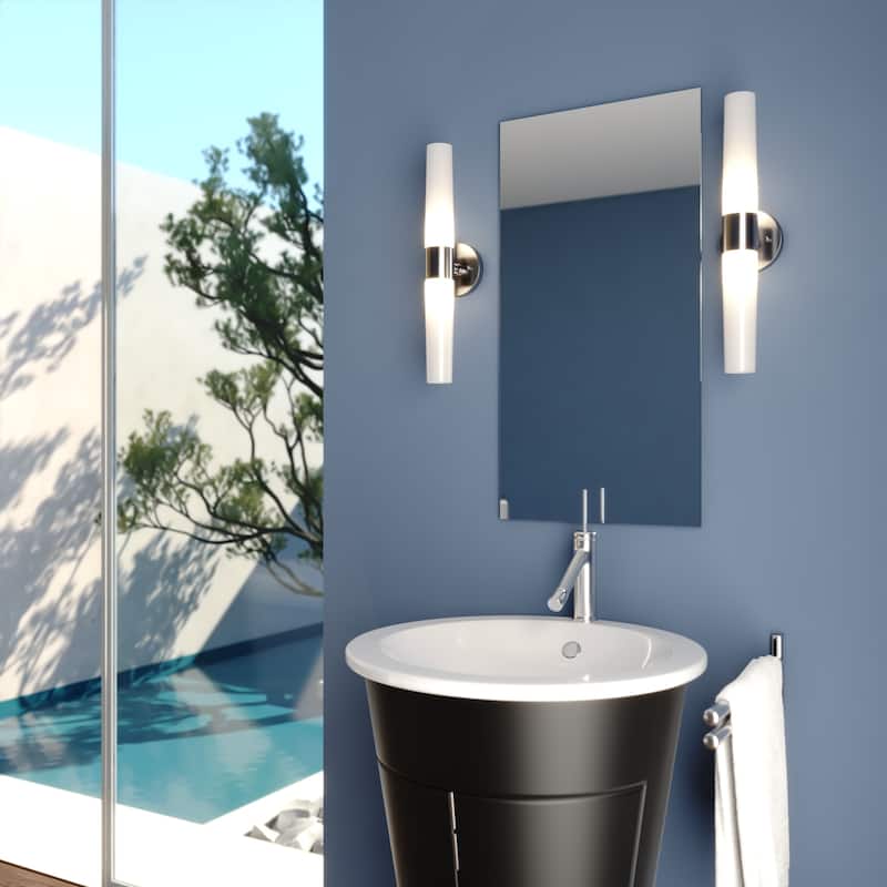 Elliot 2 Light LED Compatible Contemporary Bathroom Vanity Wall Sconce Fixture White Glass