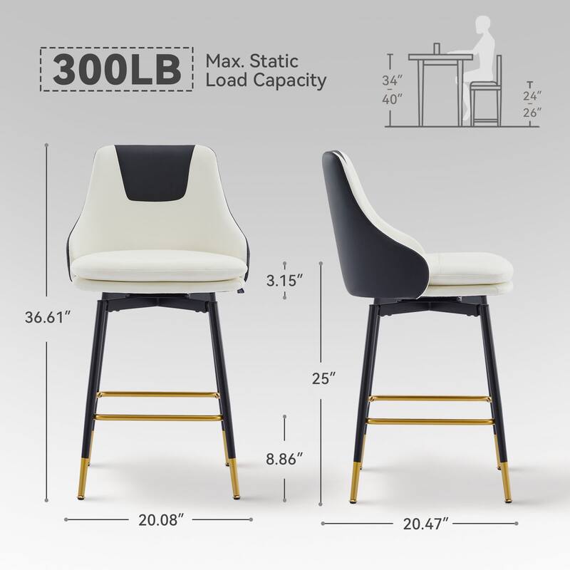 Full Back Upholstered Counter Stool With Metal Frame (Set of 2)