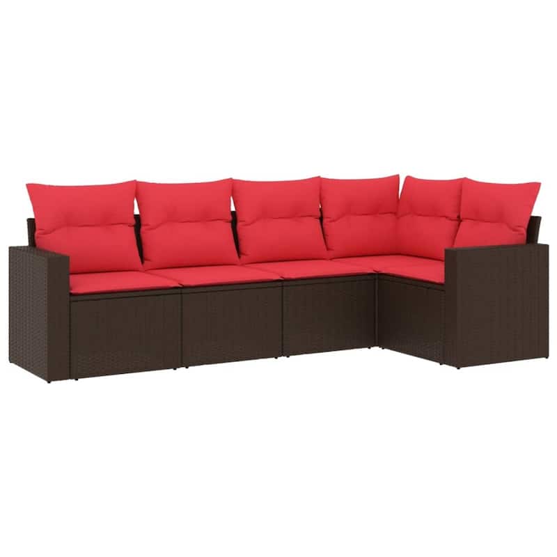 vidaXL Patio Sofa Set with Cushions Outdoor Conversation Furniture Poly Rattan - 25.8" x 24.4" x 27.2"
