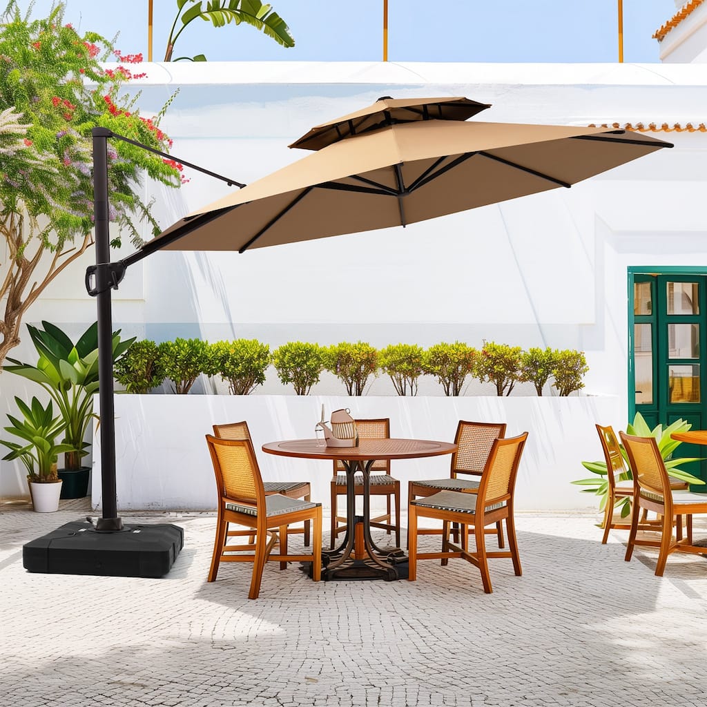 11.5 ft Round Patio Cantilever Offset Umbrella with 360-degree Rotation