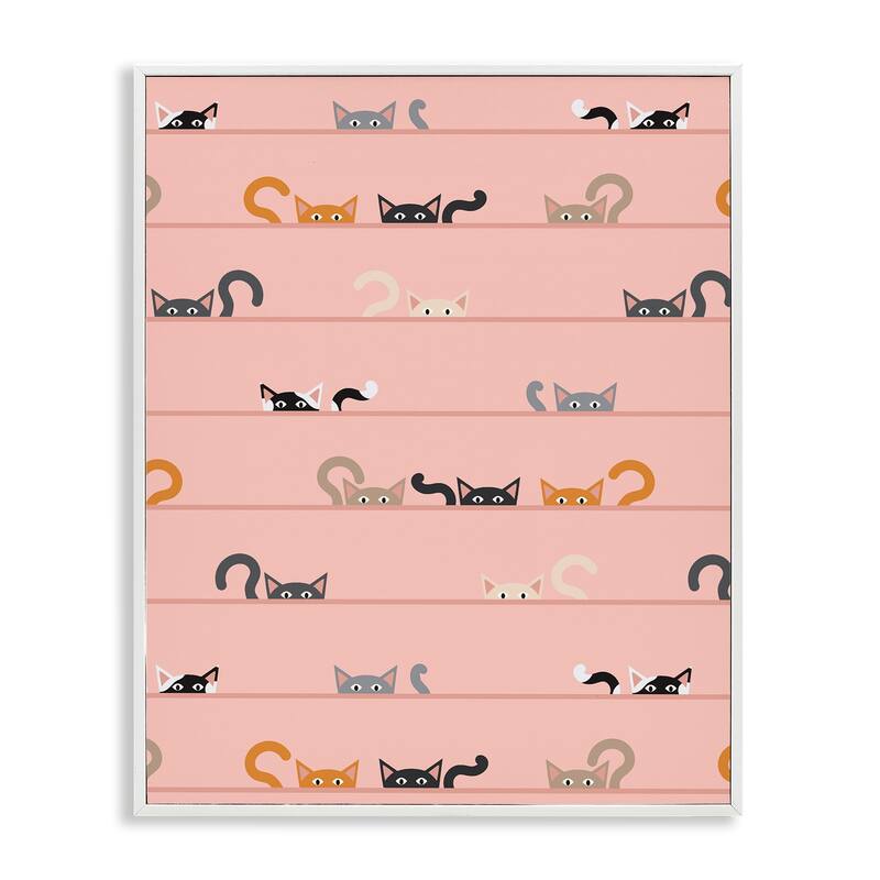 Stupell Peeking Cats on Pink Framed Giclee Art Design By Sazerelli Designs - 16 x 20 - White
