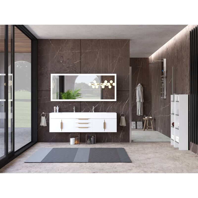 Nile 72" Wall Mounted Bathroom Vanity Set w/ White Top