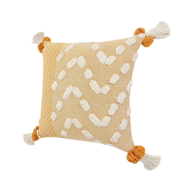 HomeRoots 20" X 20" Yellow And Cream 100% Cotton Geometric Zippered Pillow