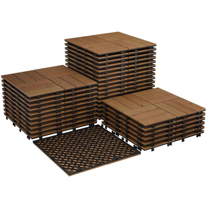 Wood Interlinked Deck Tiles, Easy DIY Installation - Brown - 33pcs