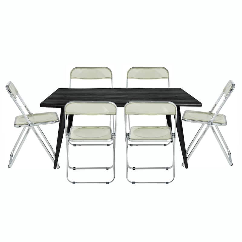 LeisureMod Lawrence Acrylic Folding Dining Chairs and Dining Table Set