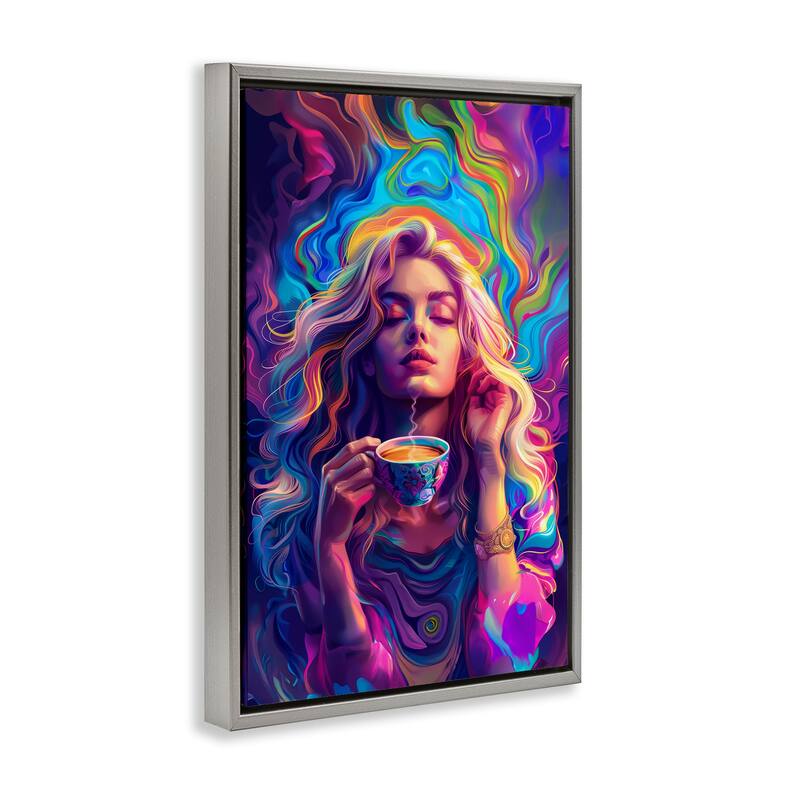 Stupell Spiritual Woman Sipping Tea Framed Floater Canvas Wall Art Design By Spirit of the Rainbow
