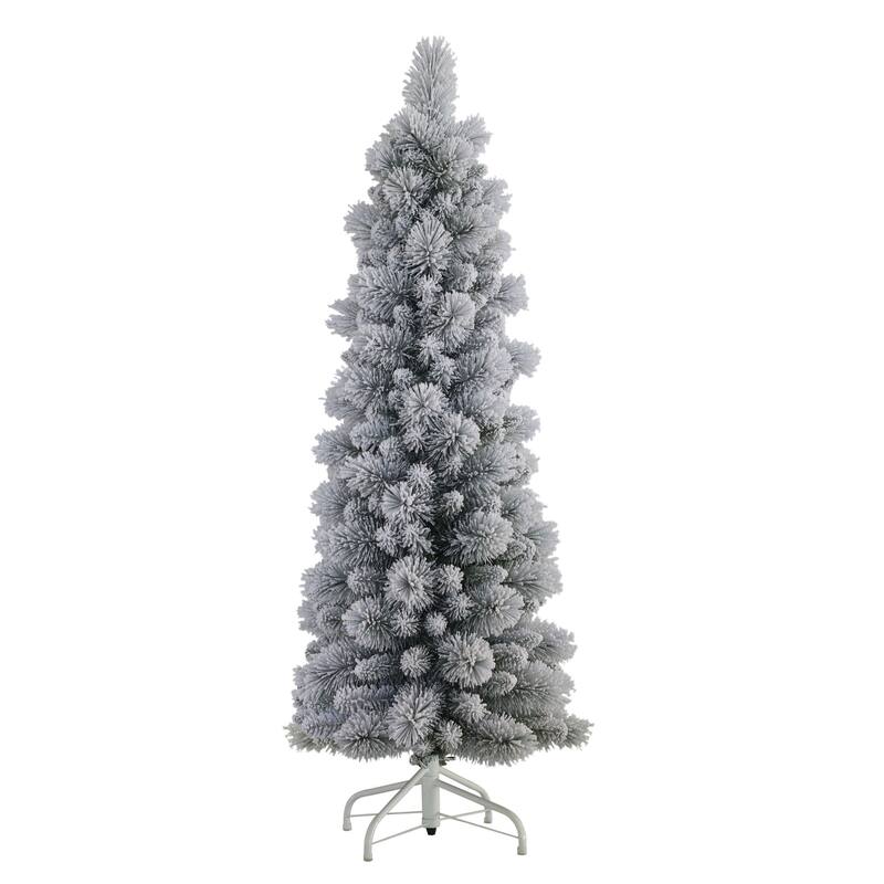 Pencil Flocked Pine Artificial Christmas Tree – 4.5’ - Unlit - 4.5 Foot