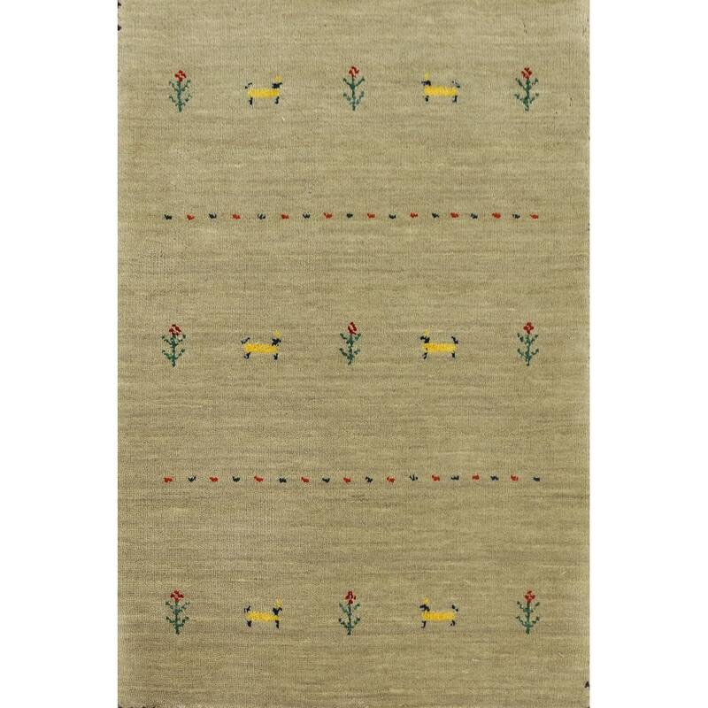 Hand Knotted Oriental 100% Wool Carpet Tribal Animal Pictorial Beige & Ivories Gabbeh Area Rug - 3' 0'' X 2' 0''