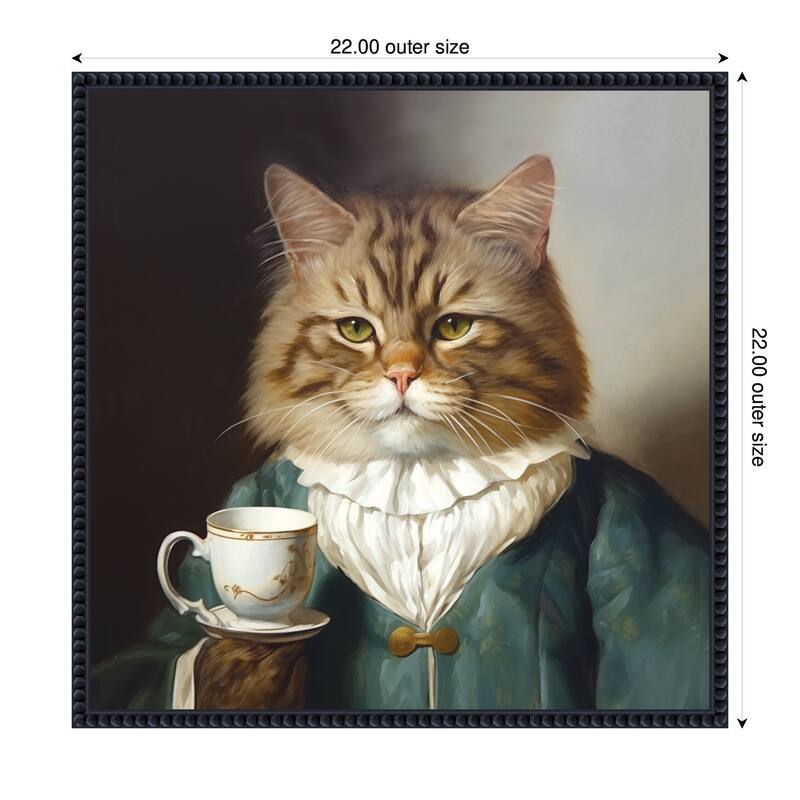 Kate and Laurel Sylvie Teacup Cat Framed Canvas by The Creative Bunch Studio
