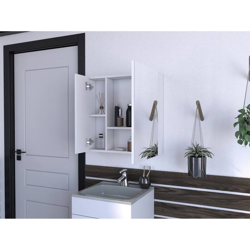 Prague 23.6" W x 23.6" H Mirror Medicine Cabinet, Single Door with 4 Interior Shelves for Bathroom Storage