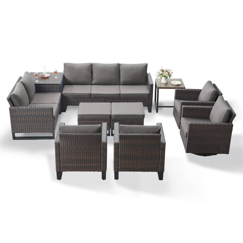 Gymojoy 9-11 Person All-Weather Wicker Outdoor Conversation Set Seating Group With Swivel Chairs