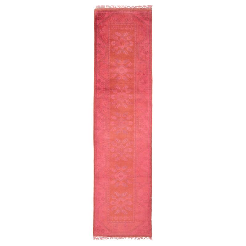 ECARPETGALLERY Hand-knotted Color Transition Pink Wool Rug - 2'8 x 9'11 - Dark Pink - 2'8 x 9'11