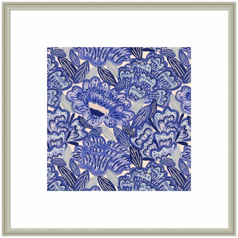 Kate and Laurel Framed Art Painted Flowers Blue by Carrie Cantwell - 34x34 - Silver
