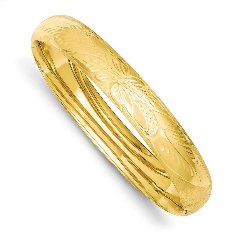 Curata 14k Yellow Gold 10mm Florentine Engraved Hinged Stackable Bangle Bracelet