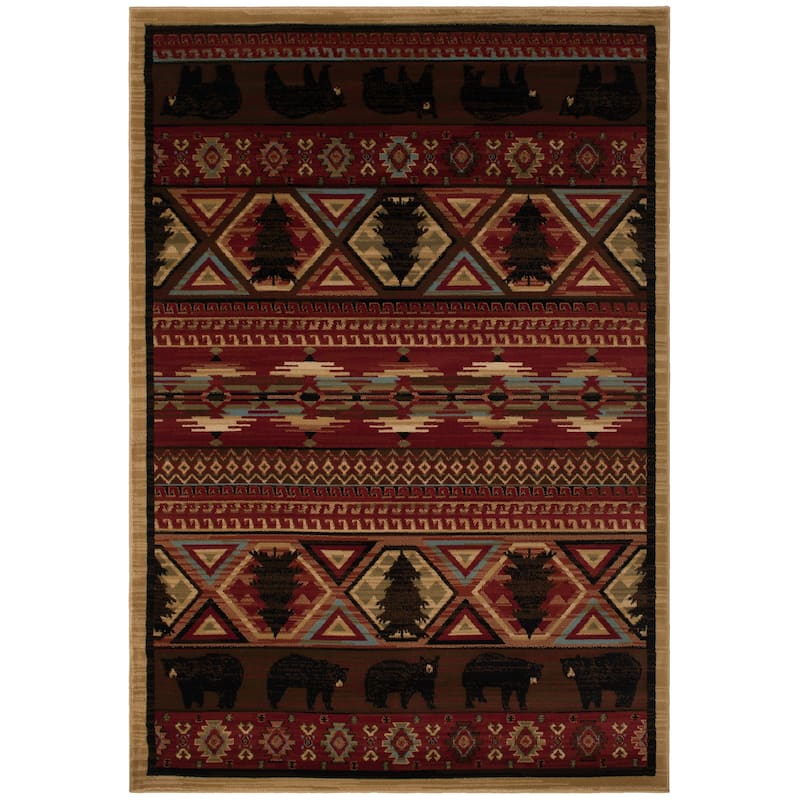 Lodge King Red Pine Rustic Bear Area Rug