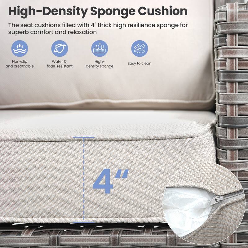 Pocassy Wicker Patio Sofa Glider Swivel Chair Ottoman Furniture Set.