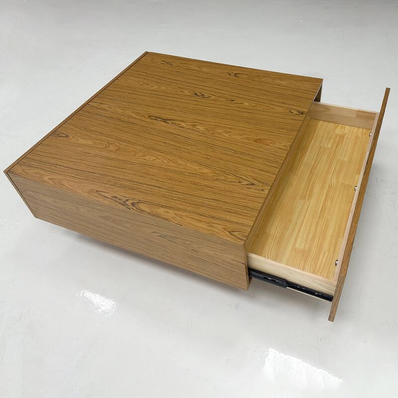 35.43" Square Wood Coffee Table with 2 Drawers, Brown Wood Texture - 35.43