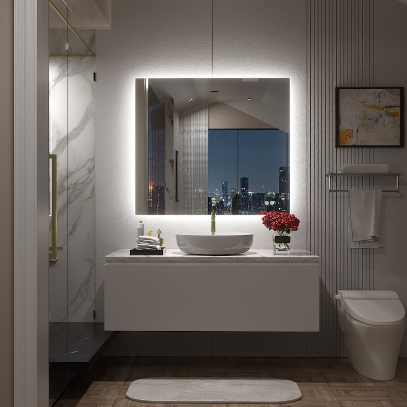Frameless Anti-Fog 3 Colors Dimmable LED Backlit Wall Bathroom Vanity Mirror
